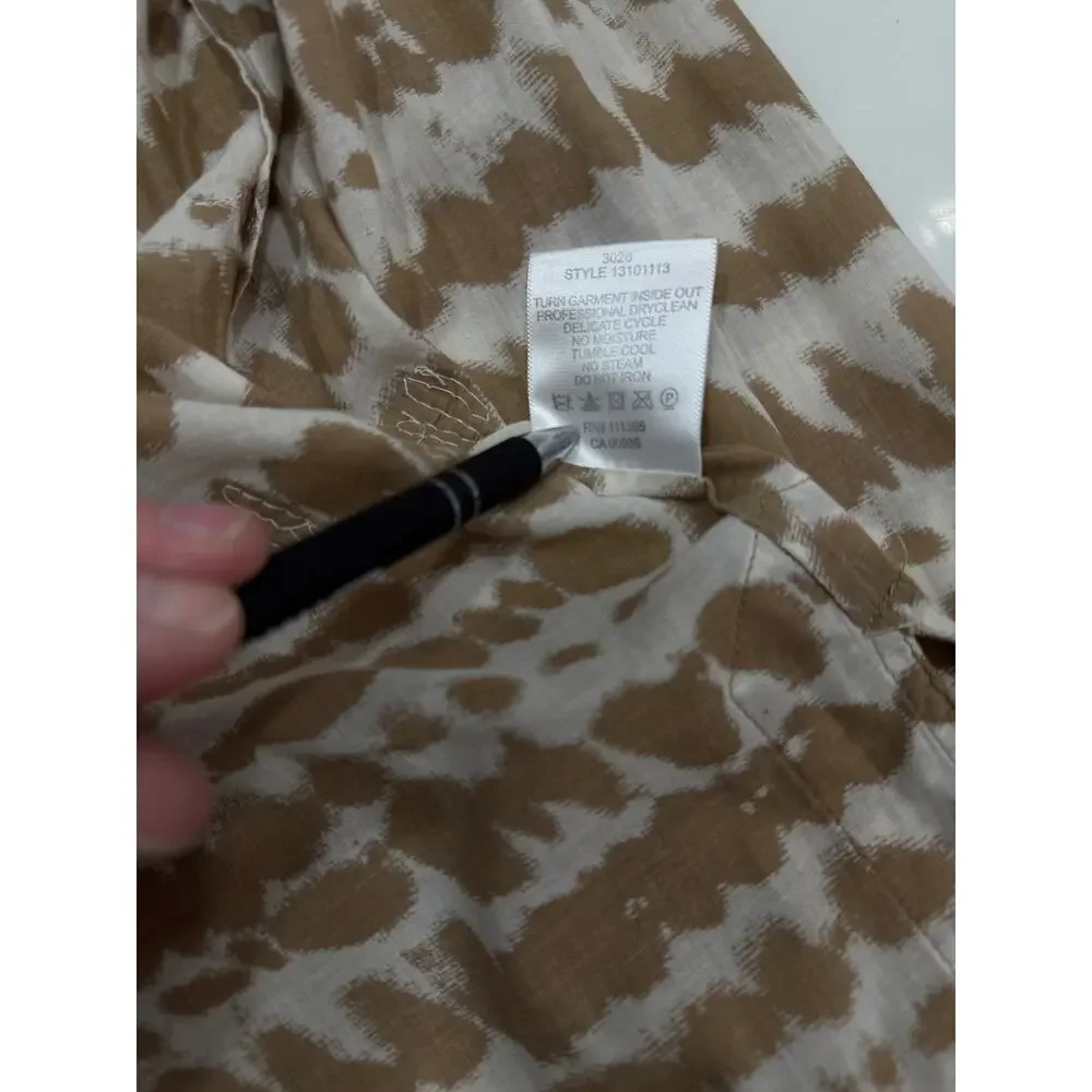 Tory Burch 100% Cotton Sheer Boho Blouse Neutral Tie Dye Print  Resort style